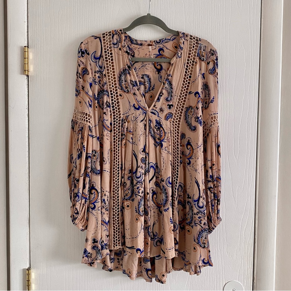 Free People Floral Long-Sleeve Dress Top Tunic